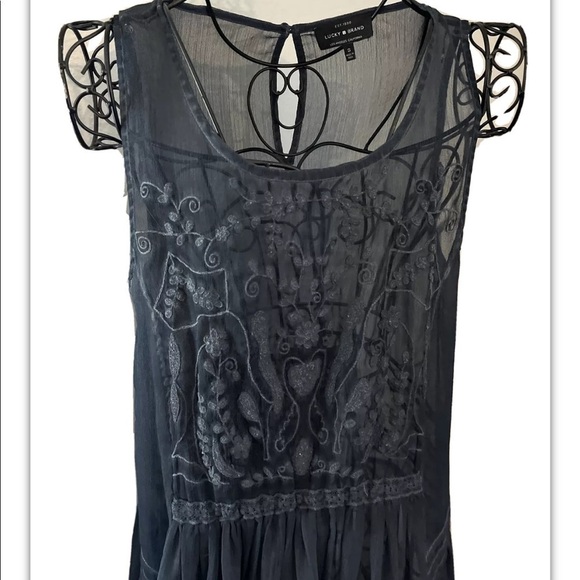 Lucky Brand Lightweight Boho Sheer Dress Woman’s Sz Small Blue See Thru - Picture 3 of 8